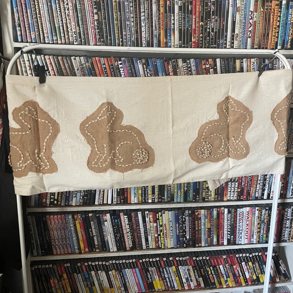 Nicole Miller Home Burlap Bunny Table Runner Cream Tan‎ Cotton Linen Farmhouse